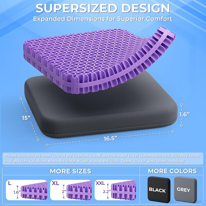 TushGuard Gel Seat Cushion for Long Sitting, Enlarged & Thickened Patent Design - Image 3