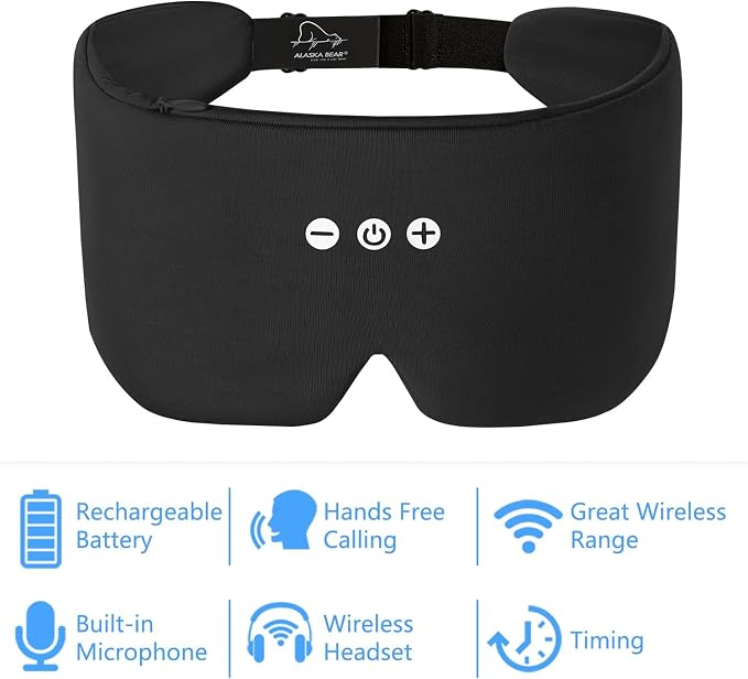 ALASKA BEAR Sleep Headphone Mask Bluetooth 5.2 HD Stereo Noise Reduction 3D Eye - Image 2