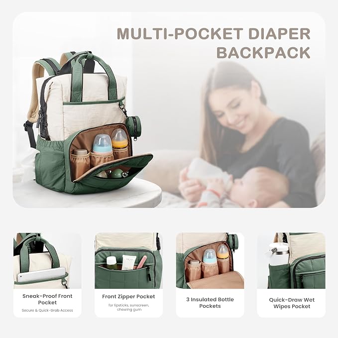 VONAL Diaper Bag Backpack, Lightweight Baby Diaper Bags, Travel Large Diaper Bag - Image 4