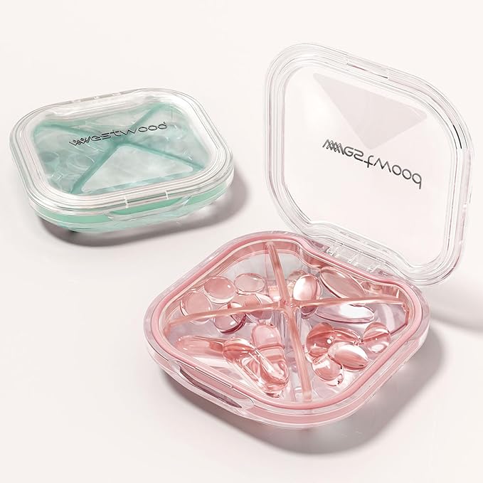 1 Pack Small Pink Pill Organizer, 4 Compartments, Compact Stylish Cute Travel - Image 2