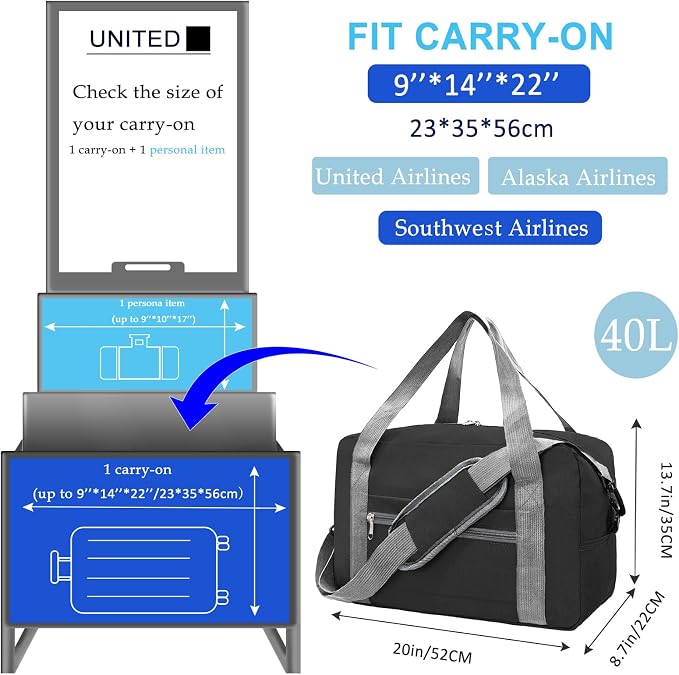 Foldable Carry on Luggage Bag 22x14x9 Personal Item Bag - Image 2