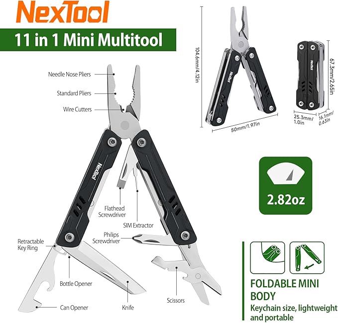 NexTool Mini Sailor S11 Keychain Multitool, 11-in-1 Compact EDC Pliers - Image 5