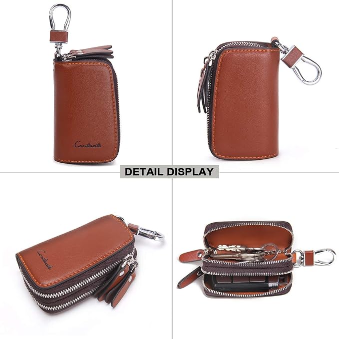 CONTACTS Car Key Case Small Leather Double Zipper Key Holder - Image 4