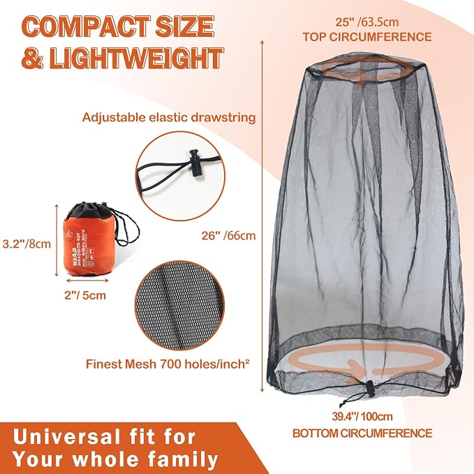 Mosquito Head Net for Insect, 2 Pack, Ultra-Fine Mesh, Fly Bug Mosquito Net Hat - Image 4