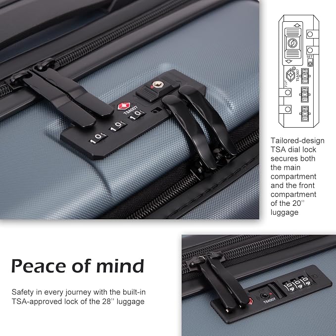 Coolife Luggage Suitcase Piece Carry On ABS+PC Spinner Trolley - Image 4