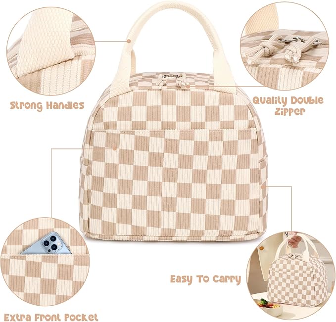 Bluboon Lunch Bag for Women Men Cute Corduroy Lunch Tote Bags Reusable - Image 3