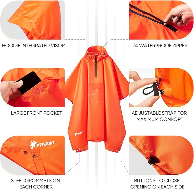 PTEROMY Hooded Rain Poncho for Adult - Image 6