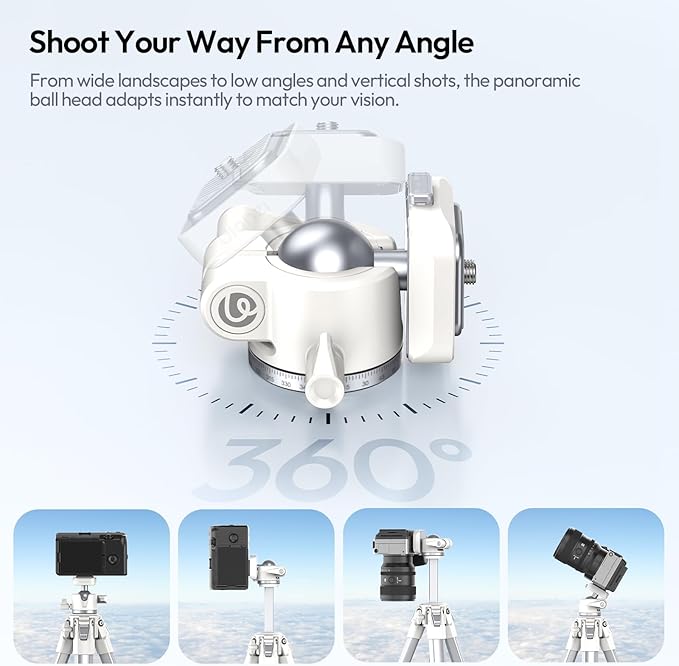 ULANZI Ombra Ⅱ Camera Travel Tripod White, 61.5" Aluminum Tripod Foldable - Image 5