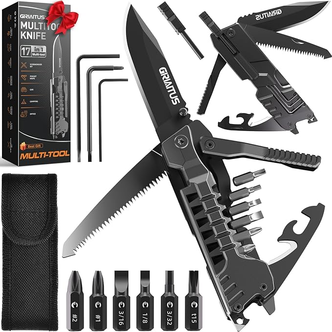 Multitool Knife 17 in 1Fire Starting Sticks, Bottle Opener, Saw Screwdrivers by GIRIAITUS