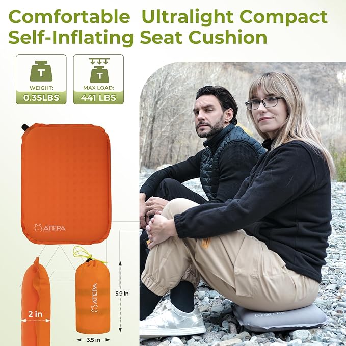 ATEPA Inflatable Stadium Seat Cushion, Self-Inflating Memory Foam Stadium Seats - Image 2