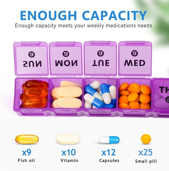 2-Pack Large Weekly Pill Organizer, Vitamin Pill Box Organizer 7 Day - Image 2