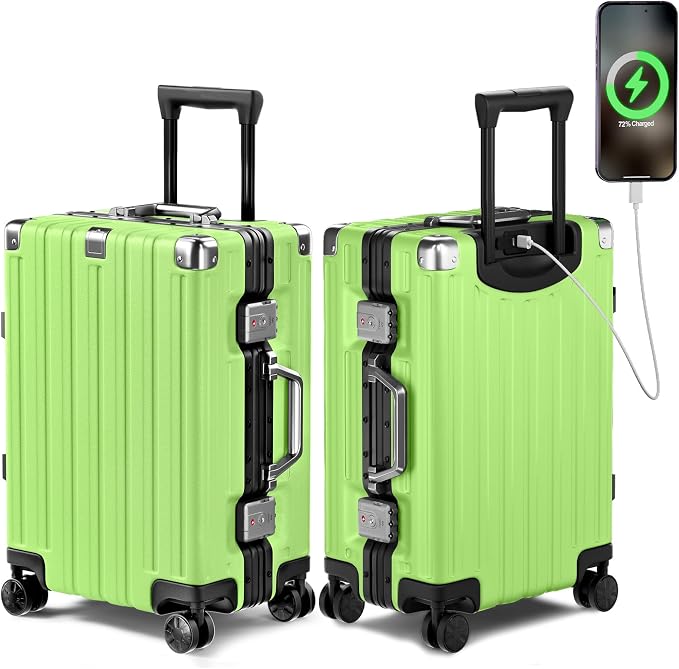 Krute Aluminum Frame Carry On Luggage 20 Inch Zipperless Luggages USB Charger by Krute