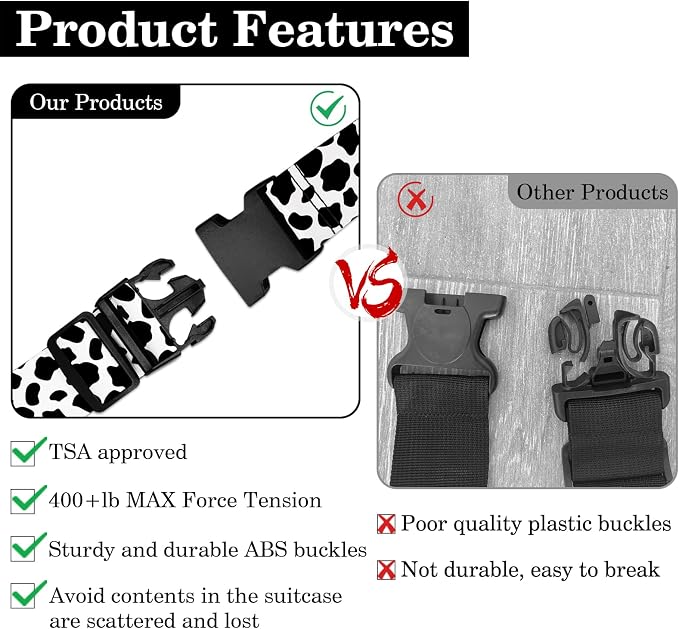Cow Print Luggage Straps for Suitcases TSA Approved, Luggage Identifiers for - Image 4