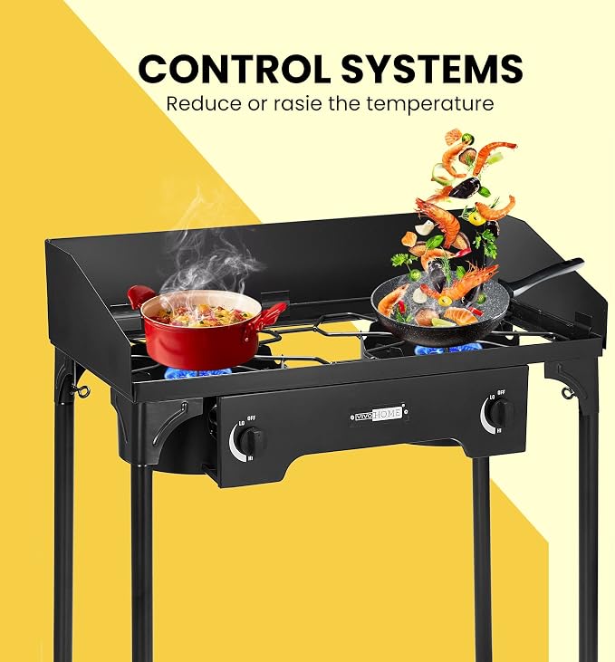 VIVOHOME 150, 000 BTU Double Burner Propane Stove, Heavy-Duty Outdoor Portable - Image 3