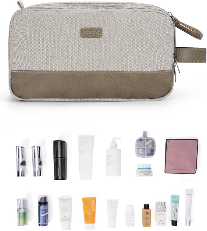 WANDF Toiletry Bag for Men Travel Toiletry Organizer Canvas and Leather Dopp - Image 9