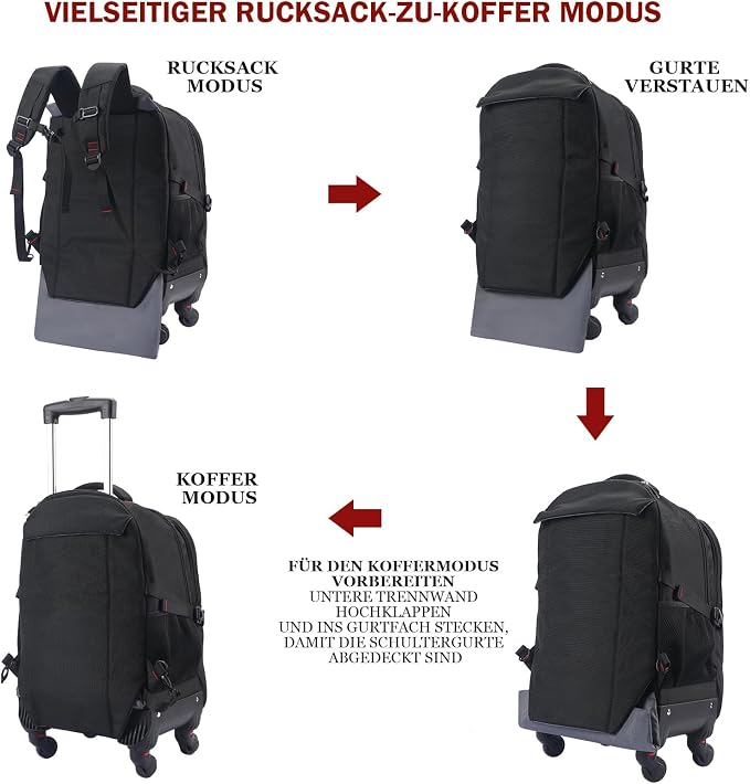 StarCloud 4-Wheel Rolling Backpack 45L: 17.3-Inch Roller Travel Laptop Backpack - Image 6