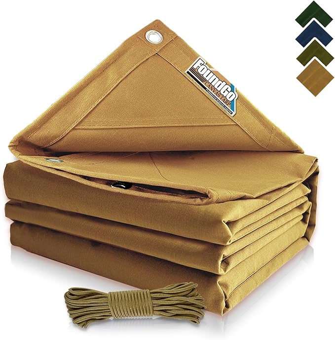 FoundGo 10x20ft Canvas Tarp 22 Mil Tarps 14 oz Canvas Tarpaulin Heavy Duty by FoundGo