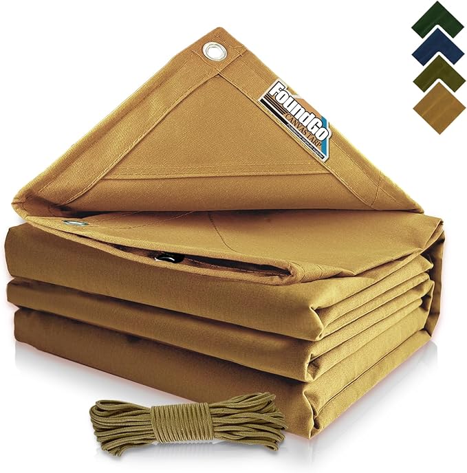FoundGo 16x20ft Canvas Tarp 22 Mil Tarps 14 oz Canvas Tarpaulin Heavy Duty by FoundGo