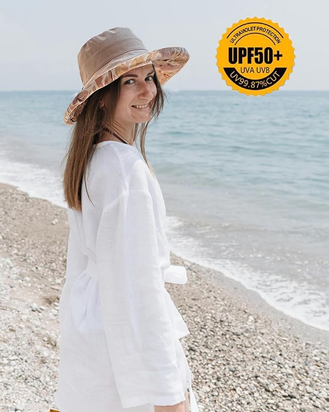 vidsel Womens Sun Hats Wide Brim Reversible Bucket Cotton Hat Packable Summer - Image 7