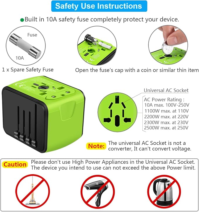 Travel Adapter Worldwide, Universal International Power Plug Adapter W/2.4A - Image 6