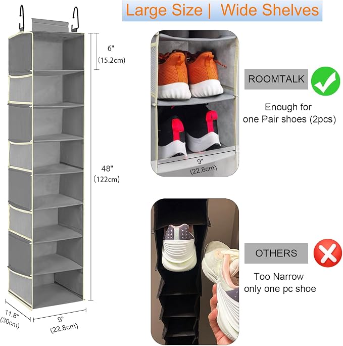 2 Pack Large-Sized Hanging Shoe Organizer 8-Shelf, Hanging Closet Organizer - Image 3