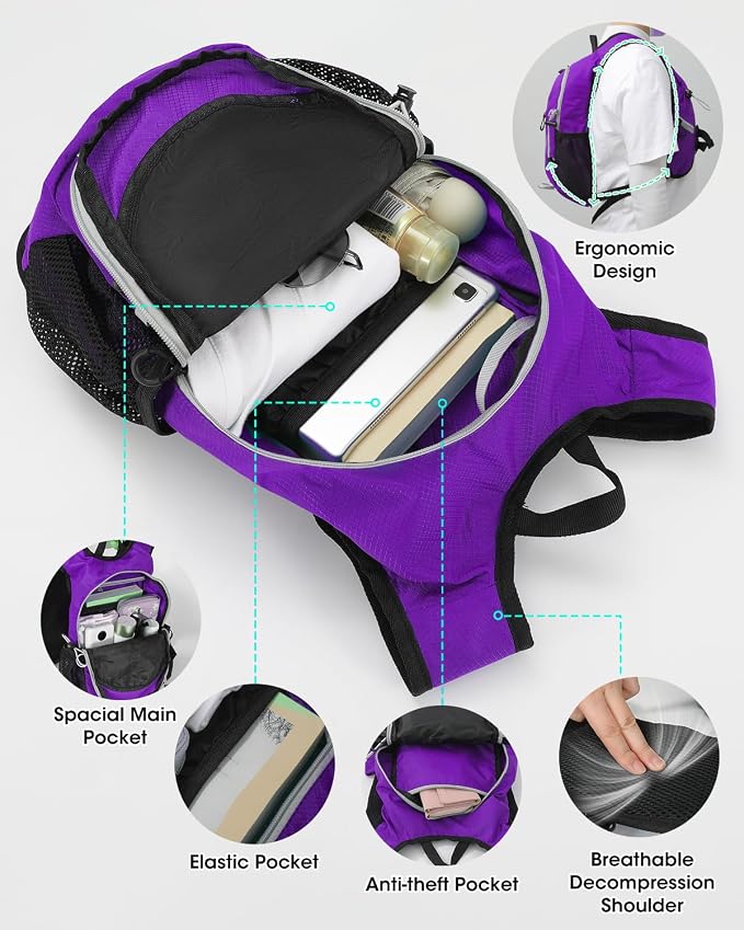 Small Hiking Backpack with Front Phone Holder, Packable Back Pack with Chest - Image 7