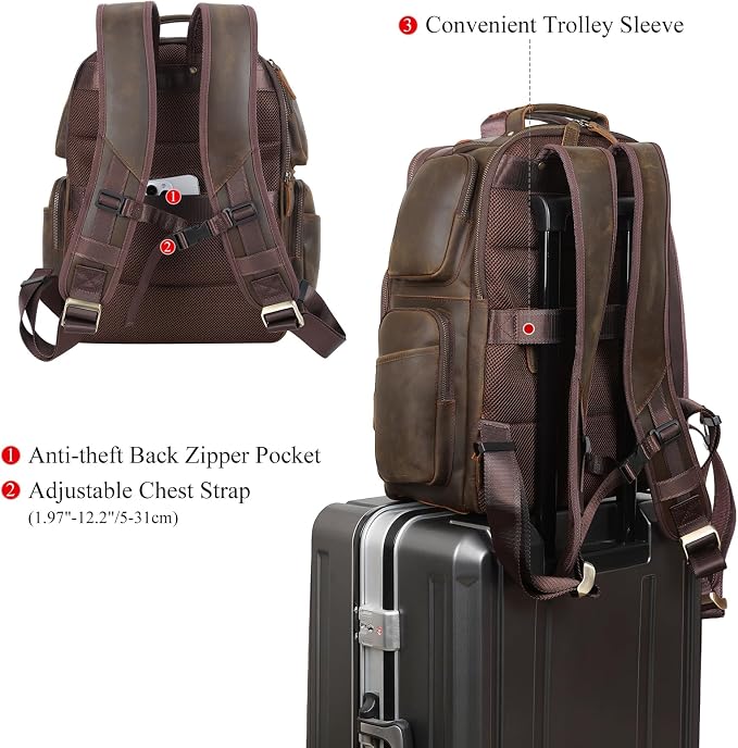 TIDING Vintage Full Grain Leather 16 Inch Laptop Backpack - Image 2