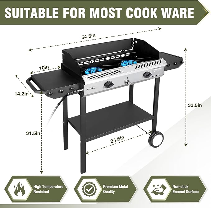 Bestfire 2 Burner Propane Stove Outdoor Camping Gas Stoves 150, 000 BTU Auto - Image 5
