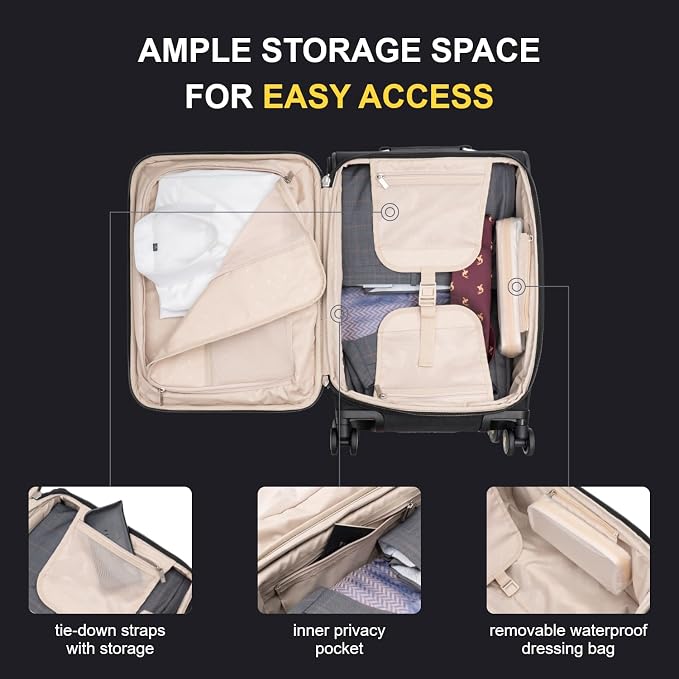 LEVEL8 Carry On Luggage with Compartment, 20 Inch Softside Expandable Travel - Image 4