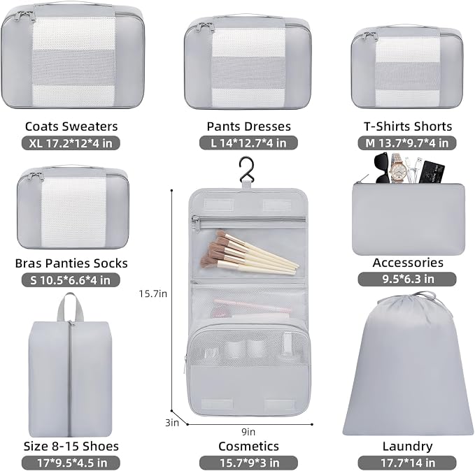 BAGAIL 6 Set/8 Set/10 Set Packing Cubes Various Sizes Packing Organizer - Image 7