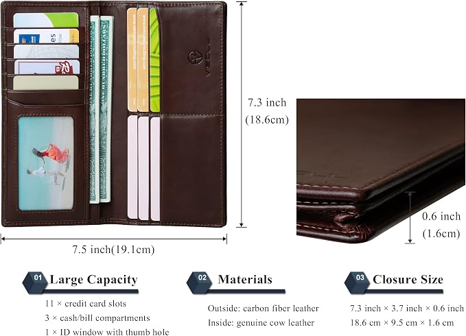 VISOUL Mens Leather Long Checkbook Bifold Wallets - Image 3