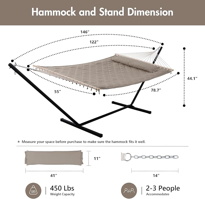 ANOW 2 Person Hammock with 12FT Stand, Heavy Duty Hammock with Stand - Image 6