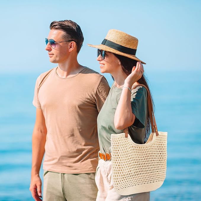 Peicees Crochet Beach Bag For Women Summer Tote Bag Boho Shoulder Bag - Image 5