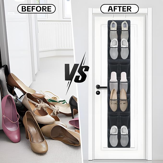 Over The Door Shoe Organizer, 14 Large Mesh Pockets Hanging Shoe Rack - Image 6
