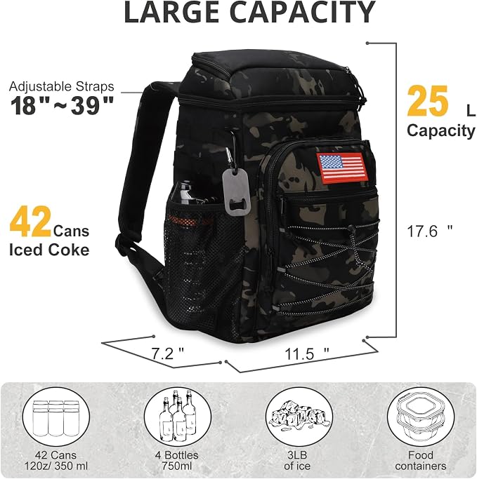 Tactical Backpack Cooler, 25L Cooler Backpack Insulated Leak-Proof, Heavy Duty - Image 3