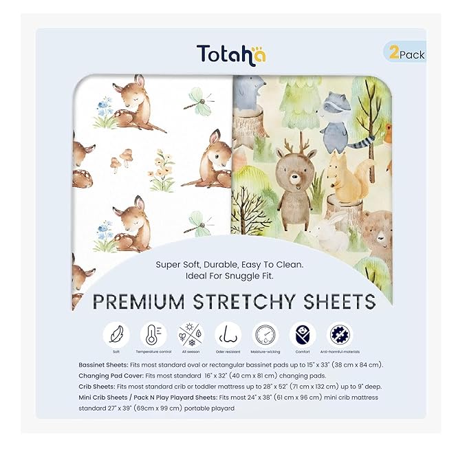 TotAha Premium Stretchy Crib Sheets-Hypoallergenic, Silky Comfort, Buttery Soft by TotAha%7CUnitedStates