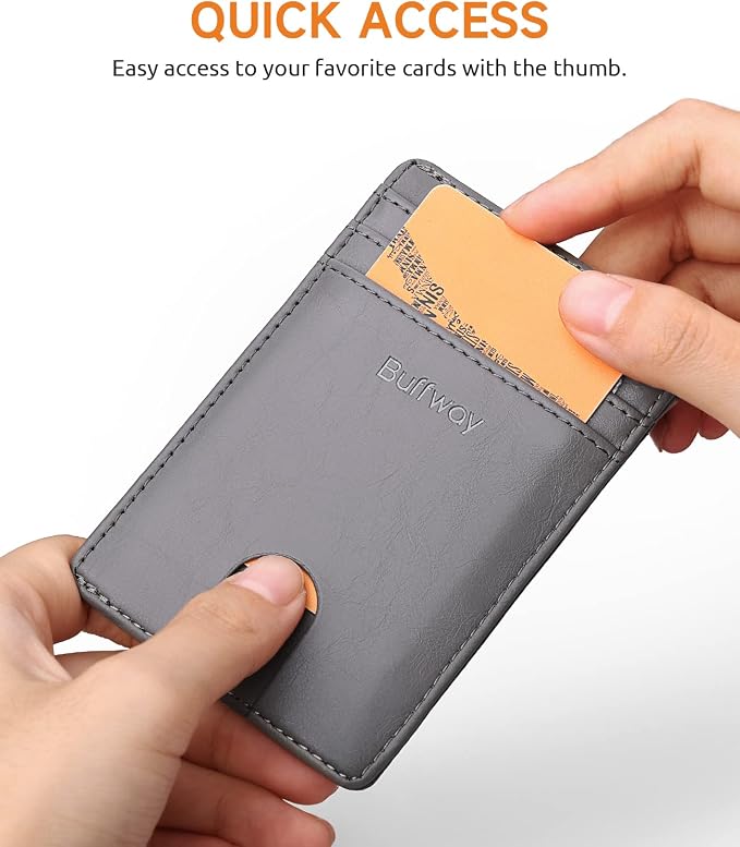 Buffway Mens Slim Wallet, Minimalist Thin Front Pocket Leather Credit Card - Image 3