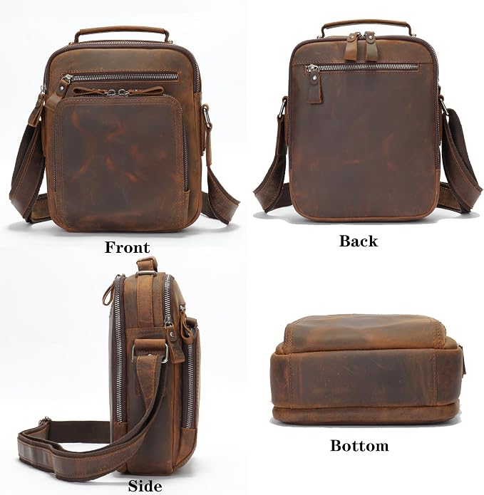 KPYWZER Genuine Leather Shoulder Bag Small Men Messenger Pack Handbag Sling - Image 3
