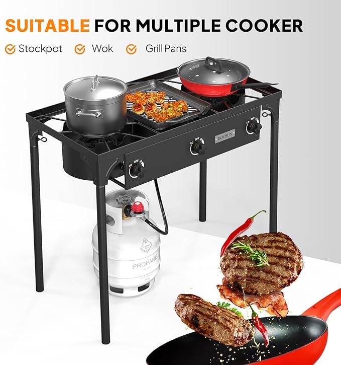 ROVSUN 3 Burner Propane Gas Stove, 000 BTU High Pressure Outdoor Camping Burner - Image 3