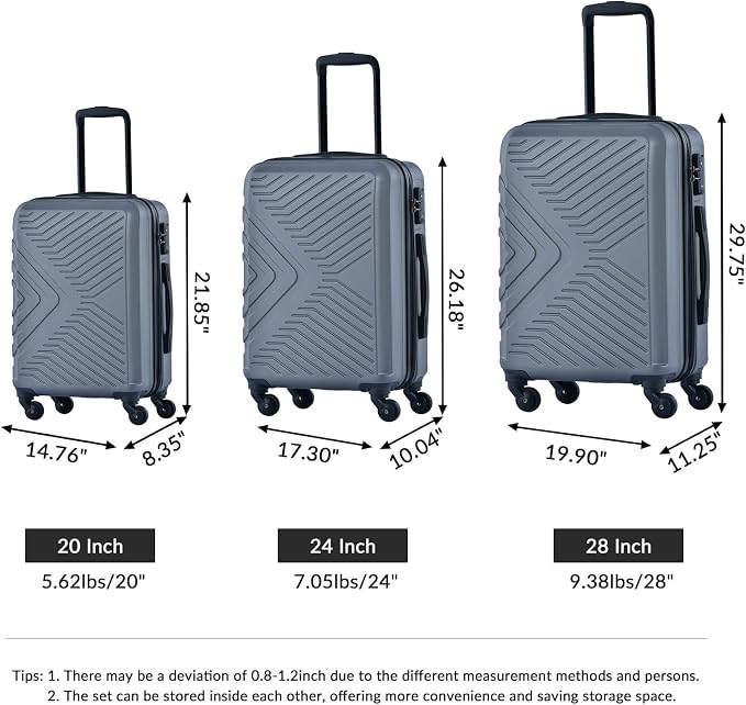 Campfun 3 Piece Luggage Sets, Hardshell ABS Luggage - Image 2