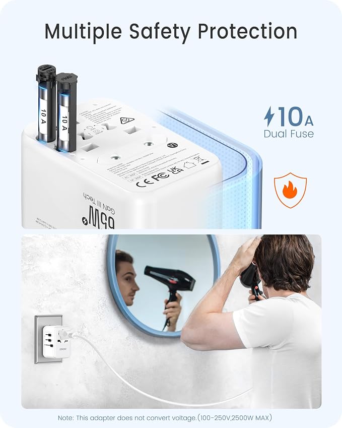 LENCENT Universal Travel Adapter, GaN III 65W International Charger - Image 7