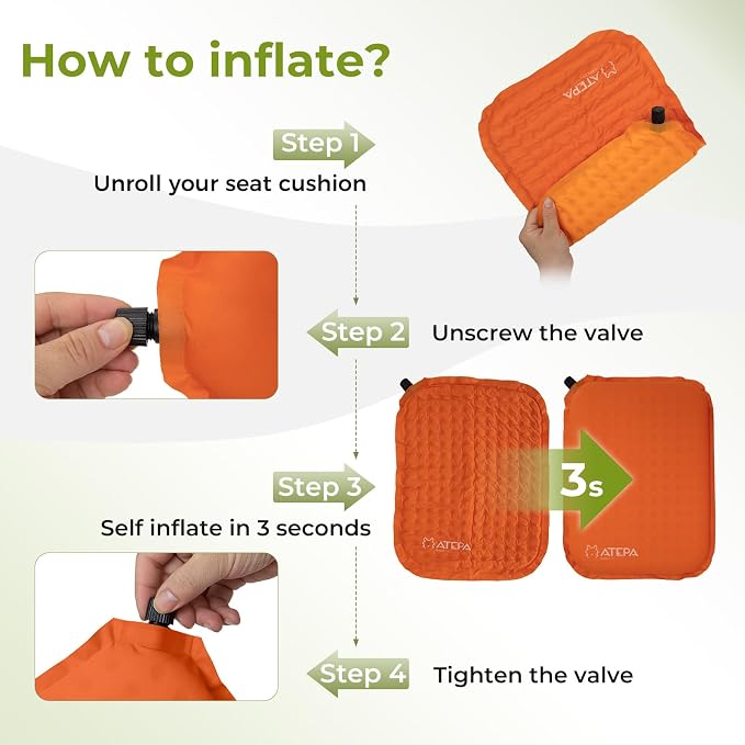 ATEPA Inflatable Stadium Seat Cushion, Self-Inflating Memory Foam Stadium Seats - Image 3
