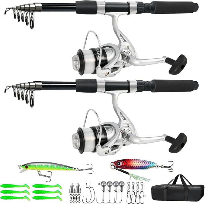 Fishing Pole Combo, 6.9ft 2Pcs Telescopic Rods Set, Collapsible Carbon Fiber by Unknown