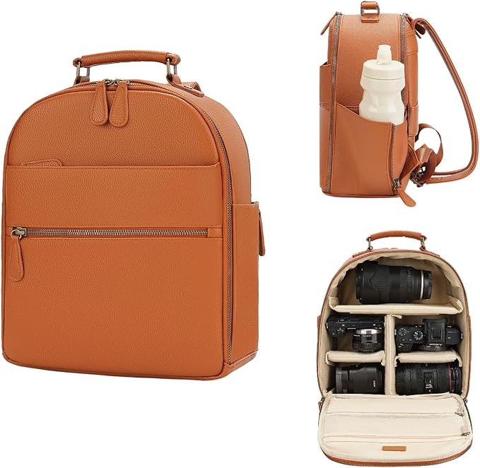 Small Camera Backpack, Classic PU Leather by Divvia