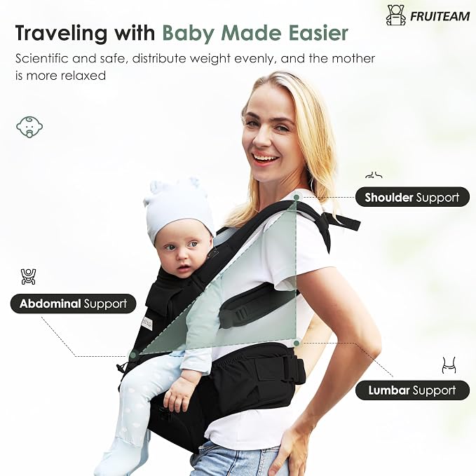 FRUITEAM Baby Carrier Newborn to Toddler 6 in 1 Hip Waist Stool - Image 5