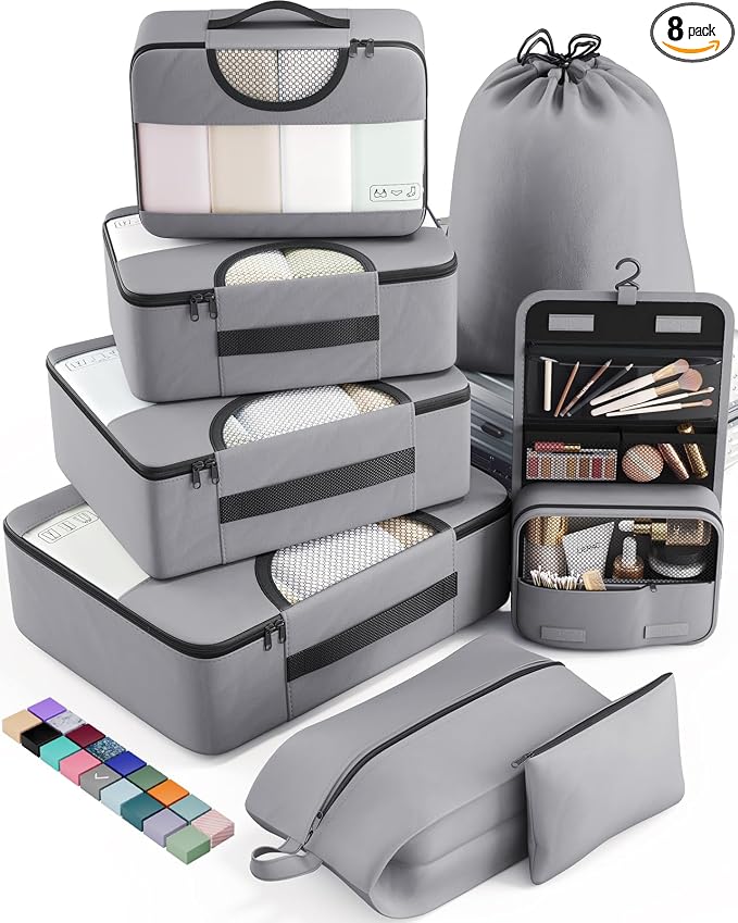 Veken 8 Set Packing Cubes for Travel Essentials, Suitcase Organizer Bags in 4 by Veken