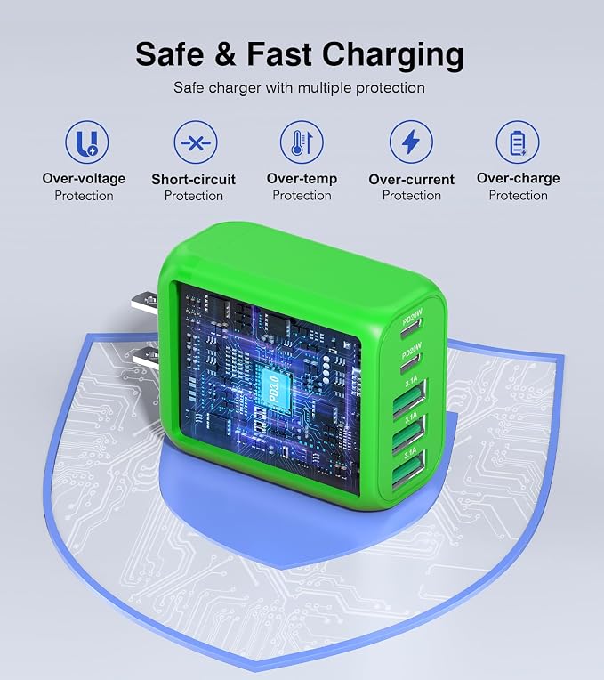 50W USB C Wall Charger Block, 5-Port C Charger Fast Charging Block PD Power - Image 3
