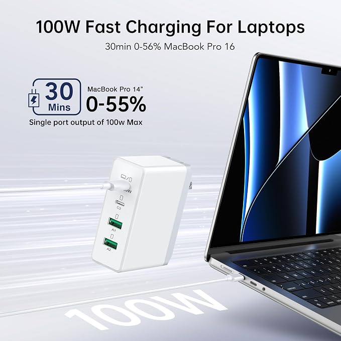 140W Mac Book Pro Charger, 4 Port Flat Charging Station - Image 5