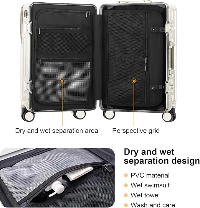Zipperless Luggage, Polycarbonate Aluminum Hard Shell, Expandable Carry-On - Image 4