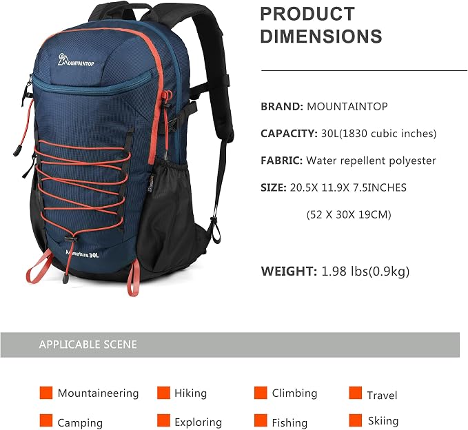 MOUNTAINTOP Hiking Backpack, 30L Camping Backpack, Men Women Hiking Daypack - Image 3